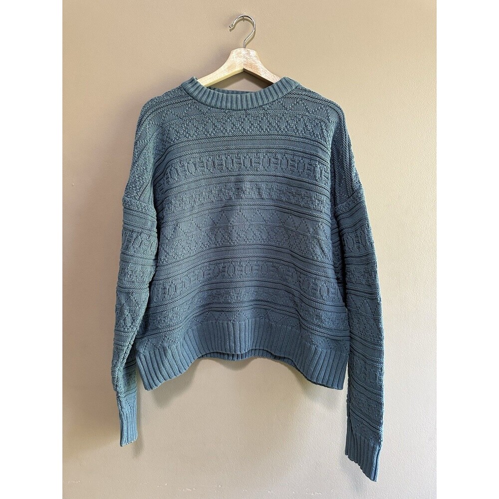 Vintage Finalist Fisherman Cable Knit Cotton‎ Blue Sweater Mens Size L Grandpa